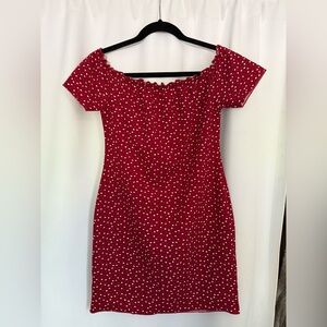 SHEIN Red Polka Dot Off-Shoulder Bodycon Mini Dress